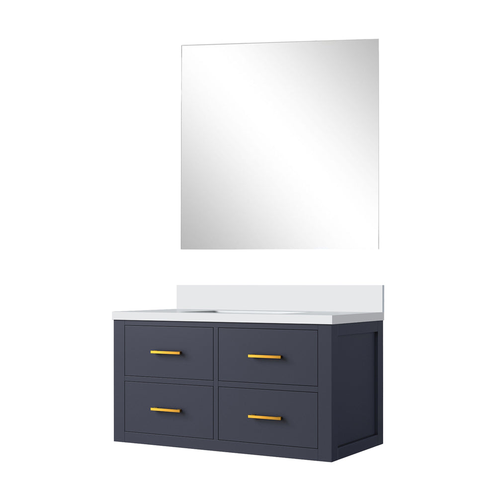 English Elm Blue Single Sink Bathroom Vanity Set With Cultured Marble Top & Frameless Mirror - Stylish Update! B2731S01436