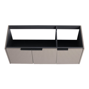 English Elm 48" Floating Bathroom Vanity with 3 Soft-Close Wavy Doors, Plywood, Scratch & Water-Resistant Finish, Dual Handles Included W999P293174