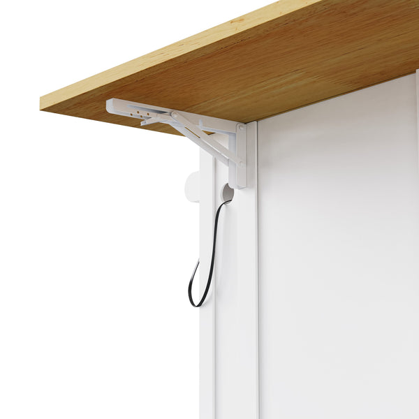 English Elm 48 Inch Rolling Kitchen Island Drop Leaf Prep Cart with Power Outlets and Open Shelving White N707S257057W
