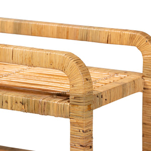 English Elm Modern Rattan Woven Kitchen Cart with Three Open Shelves and Rolling Caster Base B2750P467695