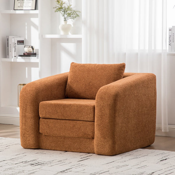 English Elm 40" Chenille Cloud Floor Chair Convertible Sleeper Sofa Lounge for Dorm Apartment Bedroom Orange W3118P388896