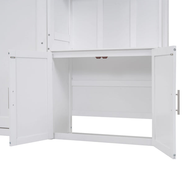 English Elm Full Full Size Murphy Bed with Hidden Cabinet, Multiple Shelves, Space-Saving White Design, 600lb Capacity GX000383AAK