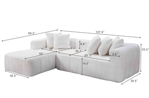 English Elm 107.9"cloud Modular Sectional with Deep Sink Cushions Legless Low Profile Living Room Lounge White W5515S00012