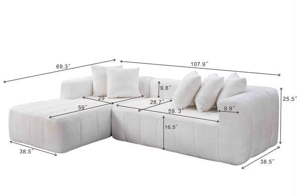 English Elm 107.9"cloud Modular Sectional with Deep Sink Cushions Legless Low Profile Living Room Lounge White W5515S00012