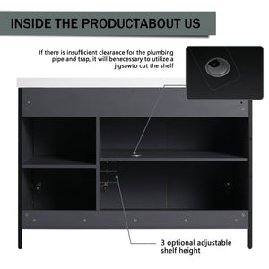 English Elm 48" Freestanding Bathroom Vanity with Thick Resin Sink, Soft-Close Doors, Adjustable Shelves, Durable Finish Light Coffee W999S00297