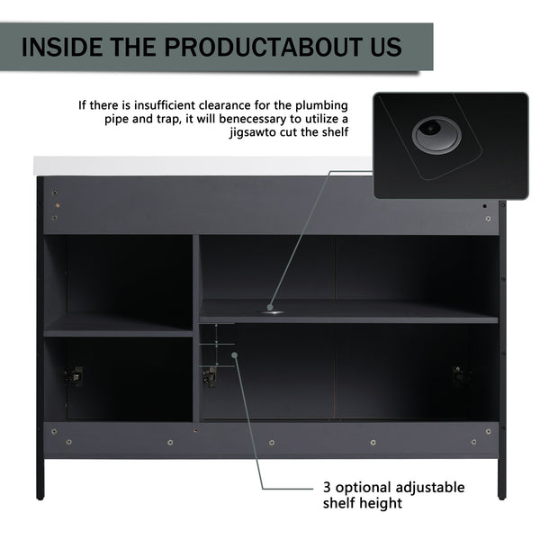 English Elm 48" Freestanding Bathroom Vanity with Thick Resin Sink, Soft-Close Doors, Adjustable Shelves, Durable Finish Light Coffee W999S00297