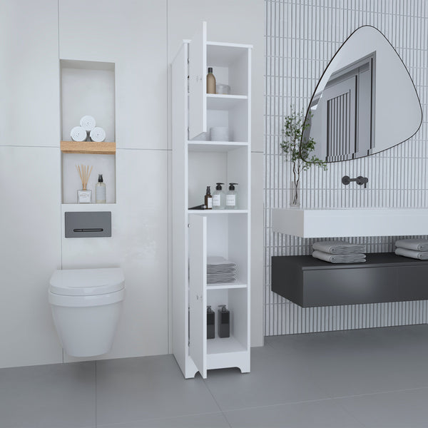 English Elm Brighton Tall Linen Cabinet White – 5-Shelf Manufactured Wood Storage with 2 Doors & Open Display Shelf B06280090