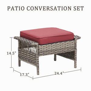 English Elm Outdoor Handwoven Pe Wicker Ottoman Set Patio Footrests with Weather Resistant Cushions Red T3773P416511