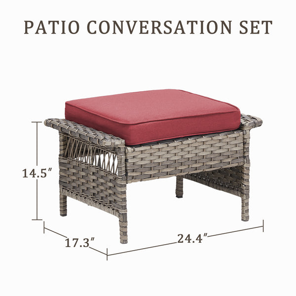 English Elm Outdoor Handwoven Pe Wicker Ottoman Set Patio Footrests with Weather Resistant Cushions Red T3773P416511