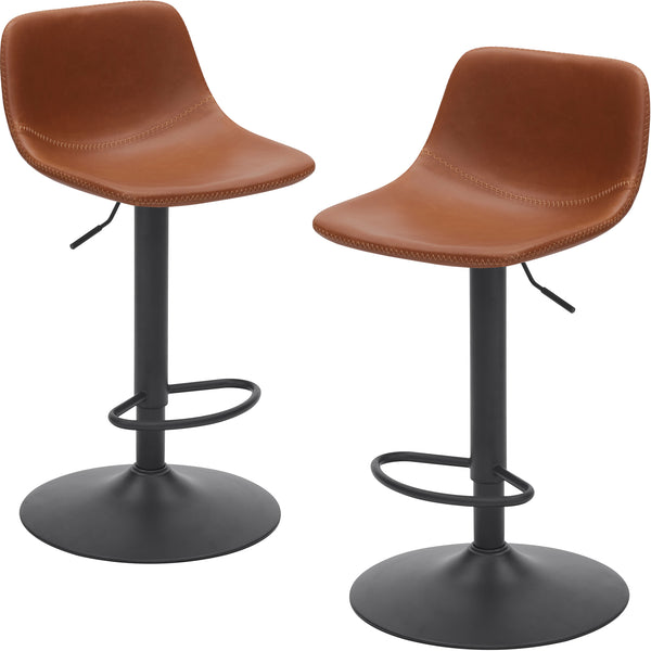 English Elm Adjustable Swivel Barstools Set of 2 Pu Leather Industrial Mid-century Kitchen Island Seating Brown T3623P430802