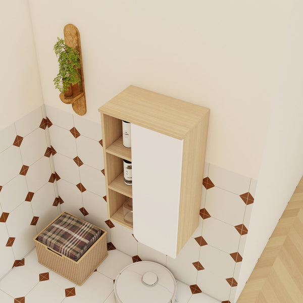 English Elm 16" Slim Wall Mounted Bathroom Cabinet Plywood Open Shelves Scandinavian Storage W3450P440614