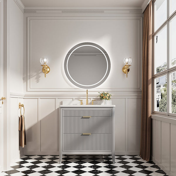 English Elm Fully Assembled 36'' Grey Bathroom Vanity With Engineered Marble Top & Dual Handle Sets For Style W1826P308975