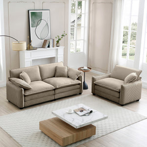 English Elm Modern Two-Piece Living Room Sofa Set In Soft Tan Corduroy - Perfect For Small Spaces & Style! W714S00709