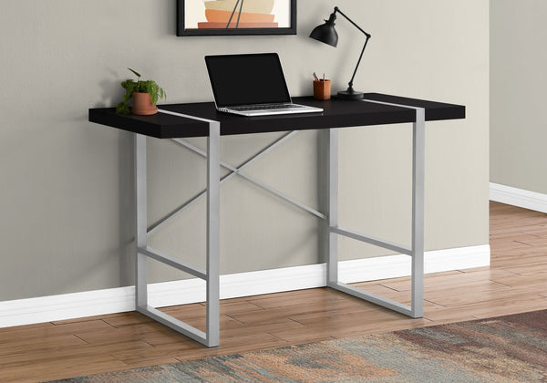 English Elm Computer Desk – Contemporary Black Laminate & Grey Metal For Home Office Or Compact Workspaces B2710P219886