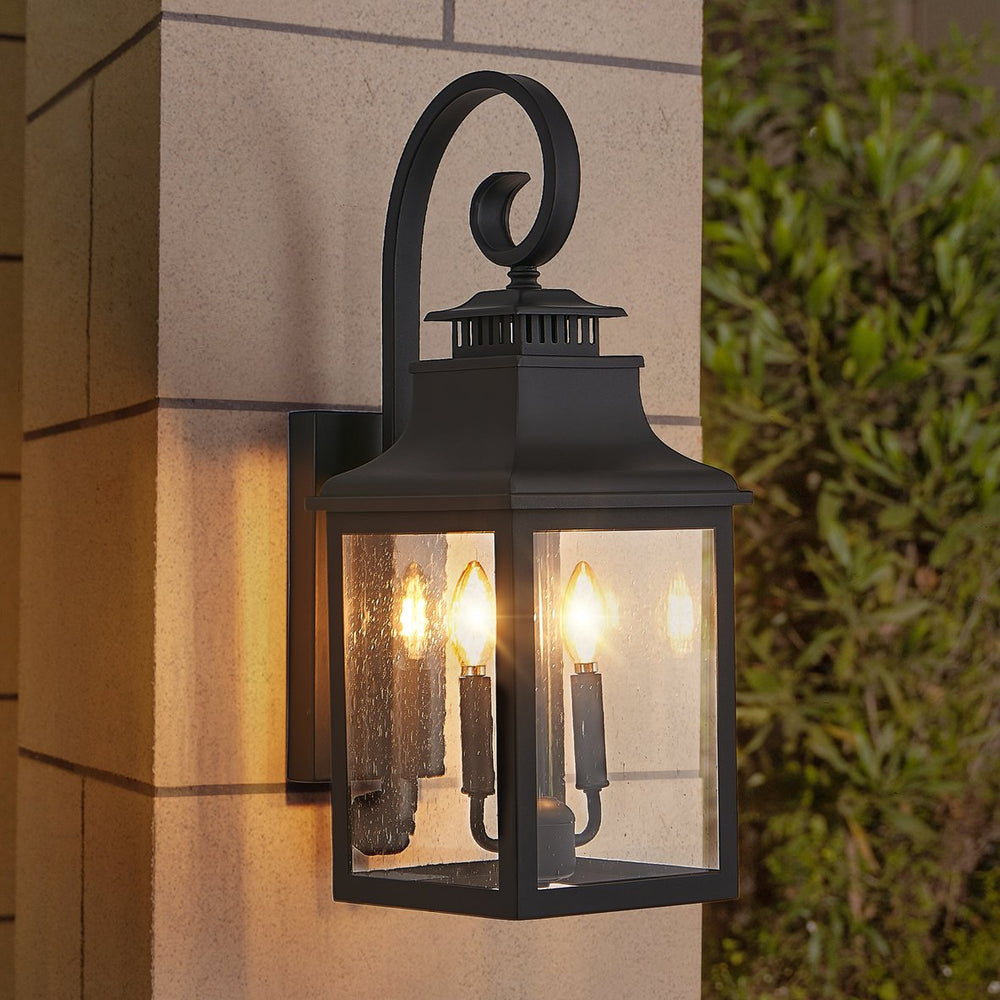 English Elm 23"(h) Matte Black Aluminum Outdoor Wall Sconce Seeded Glass Porch Lantern W2312P415984