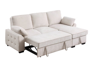 English Elm Marcello Chenille Sleeper Sectional with Reversible Chaise Storage and Charging Console Beige B2749S00164
