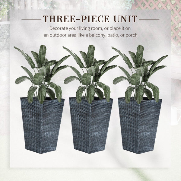 English Elm Outsunny Set Of 3 Stylish Tall Planters - Uv-Resistant, Self-Draining Flower Pots For Indoor & Outdoor W2225P174482-GIGA