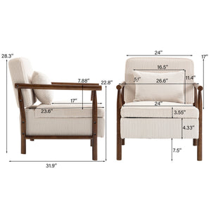 English Elm Storage Accent Chair Mid Century Wood Frame Upholstered Seat with Lumbar Cushion Antique White W2530P401445
