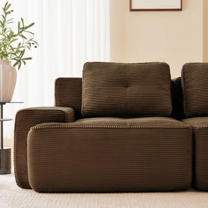 English Elm Modern Corduroy Sectional Sofa Deep Seat V Shape Tufted Couch with Movable Ottoman Brown W714S01576