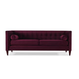 English Elm Jack 84" Modern Tuxedo Tufted Sofa, Burgundy Velvet