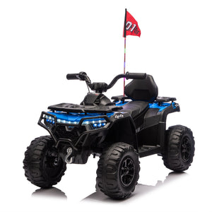 English Elm 24v Kids Electric Ride-on Atv with Dual Motors Bluetooth Led Lights and Flag Poles Blue W1578P305894