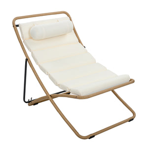 English Elm Trexm Rattan Wrapped Folding Outdoor Lounge Chair Set with Cushion and Adjustable Recline Yellow N715P428435V