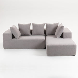 English Elm Full Foam Modular L-shaped Sectional Sofa Flannelette Upholstered with Five Throw Pillows Grey W3326S00023