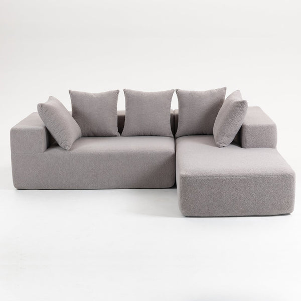 English Elm Full Foam Modular L-shaped Sectional Sofa Flannelette Upholstered with Five Throw Pillows Grey W3326S00023