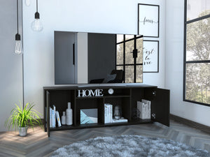 English Elm Redding Black Laminate TV Stand for Up to 65" TVs — Modern Storage, 3 Open Shelves & 2 Doors B128P148970