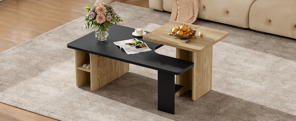 English Elm Vibe Set Of 2 Nesting Coffee Tables - Contemporary Farmhouse Design For Living Room & Small Spaces N724P294661B-GIGA