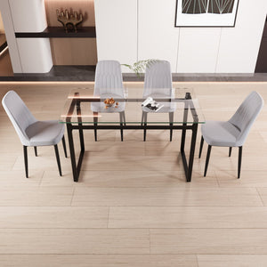 English Elm 51" Rectangular Tempered Glass Dining Set with Matte Black Legs and Pu Cushioned Chairs W3732S00066