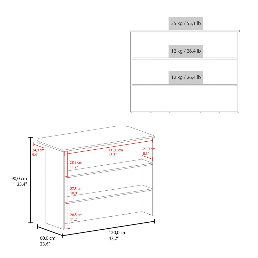 English Elm Kitchen island with 3 open shelves 35.4" H — modern white and black wengue finish, compact storage solution White+Black 52.36 L x 28.74 W x 4.33 H B097P395890