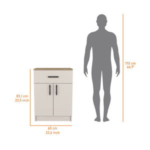English Elm FM Cope Kitchen Pantry Melamine Cabinet with 2 Doors & Drawer, Compact 23.6" W x 33.5" H Storage Oak B128P217895