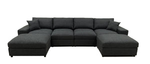 English Elm Sectional with Ottomans Low Profile Modern Minimalist Sofa for Open Living Rooms B2748S00090