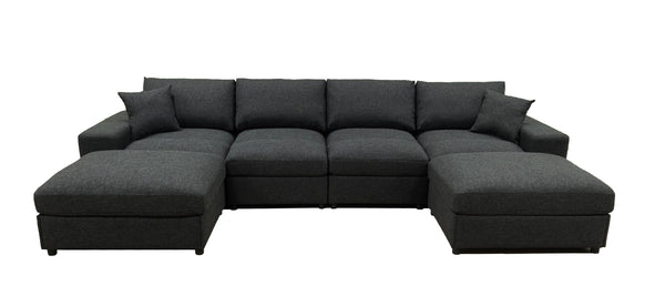 English Elm Sectional with Ottomans Low Profile Modern Minimalist Sofa for Open Living Rooms B2748S00090
