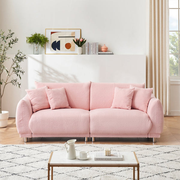 English Elm 86.6 Inch Plush Teddy Fleece Three Seat Sofa with Pillows for Cozy Apartment Living W1658P329063