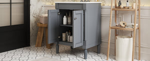 English Elm 24'' Modern Bathroom Vanity with Ceramic Basin, Solid Wood Frame, Soft-Close Doors, Ample Storage Grey N710P190503E