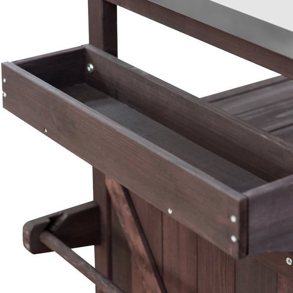 English Elm K&K Outdoor Kitchen Island Rolling Bar Cart with 1.2" Stainless Steel Top, Ample Storage, Wheels and Spice Rack Dark Brown WF532198AAZ