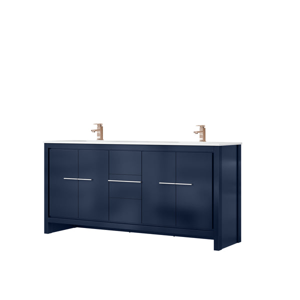 English Elm Navy Double Bath Vanity 72" W X 20" D With White Quartz Top & Elegant Rose Gold Faucet Set B2731P259492