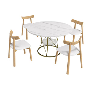 English Elm 43 Inch Foldable Mdf Dining Set with Pu Cushioned Solid Wood Chairs Space Saving White W2700S00139
