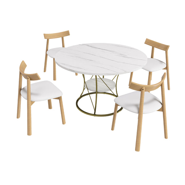 English Elm 43 Inch Foldable Mdf Dining Set with Pu Cushioned Solid Wood Chairs Space Saving White W2700S00139