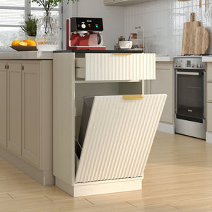 English Elm 10-gallon Tilt-out Antique White Cabinet Woodgrain Finish with Wave Drawer Hidden Bin W2557P365719