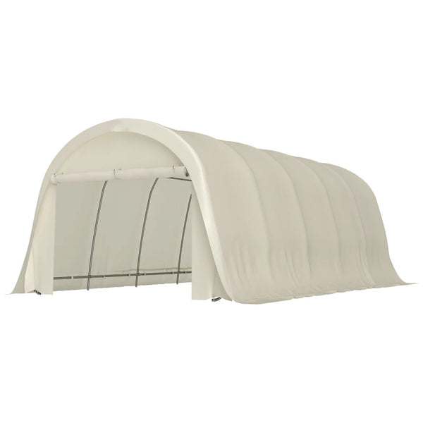English Elm Portable Steel Frame Carport Canopy Upf50 Pe Cover Full Enclosure Vehicle Shelter Beige T3971S00117