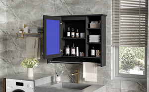 English Elm 3-in-1 Wall Mounted Medicine Cabinet with Soft Close Door Towel Bar and Vanity Mirror Black N710P358618B