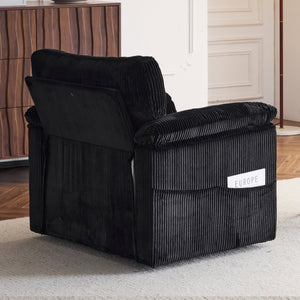 English Elm 33 Inch Oversized Swivel Corduroy Lounge Chair with Plush Chenille Cushioning and Support Springs Black W1829P265018