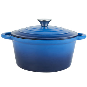 English Elm 4.5 Quart Dutch Oven Pot with Lid, Enameled Cast Iron, Nonstick Ceramic Surface for Even Cooking and Moisture-Retaining Baking up to 500°F Blue T3950P396341