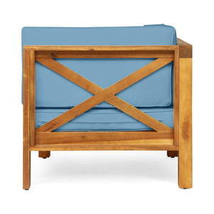 English Elm Brava Solid Acacia Cross-back Outdoor Armchair with Water-resistant Cushion Patio Seating Blue 64491.00BLU