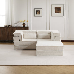 English Elm Compression Modular Mahjong Sofa Bed - Cozy Convertibility, Soft Circle Fleece, No Assembly, White W3723S00027