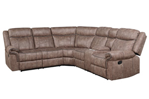 English Elm Dollum Two Tone Nubuck Manual Recliner Sectional Sofa with USB Port, Cupholder Console, Tufted Comfort Chocolate 69 L x 30 W x 26 H B2726S00125