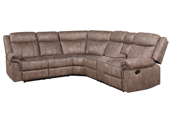 English Elm Dollum Two Tone Nubuck Manual Recliner Sectional Sofa with USB Port, Cupholder Console, Tufted Comfort Chocolate 69 L x 30 W x 26 H B2726S00125